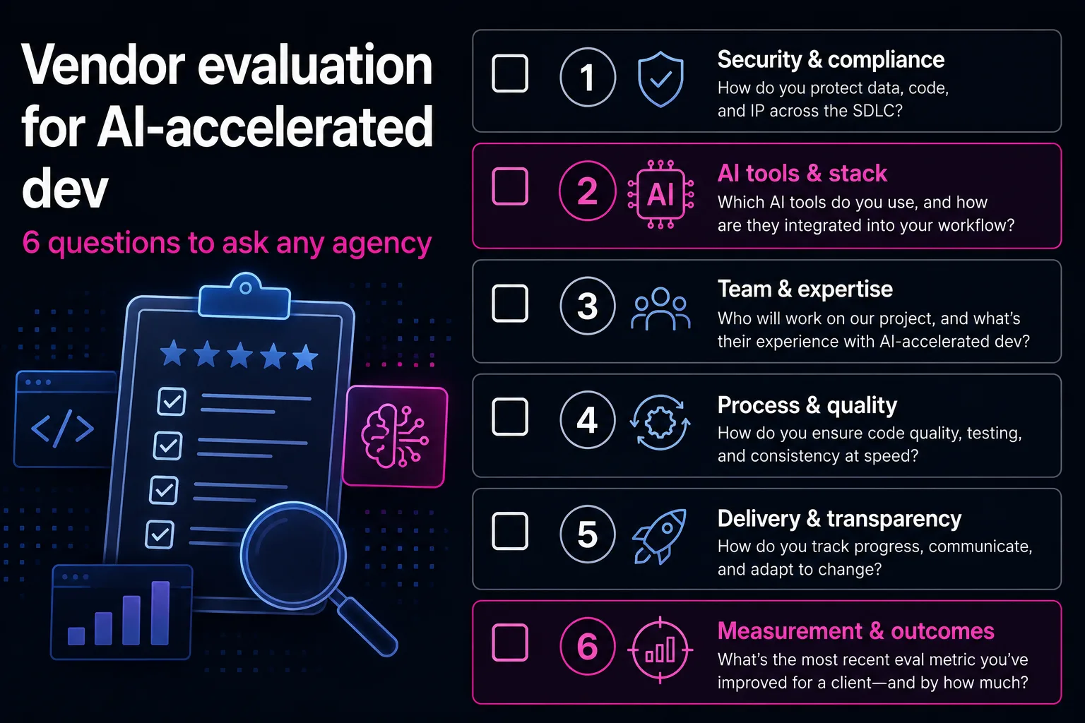 AI-Accelerated Dev Vendor Evaluation: 6 Questions To Ask