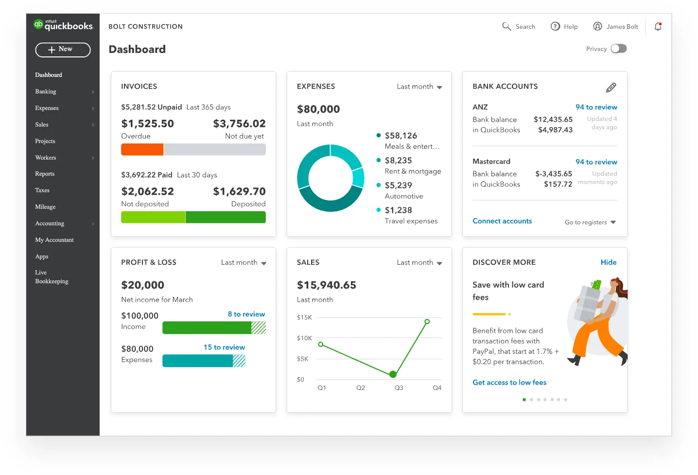 QuickBooks integration dashboard reconciling invoices synced from the field-ops platform